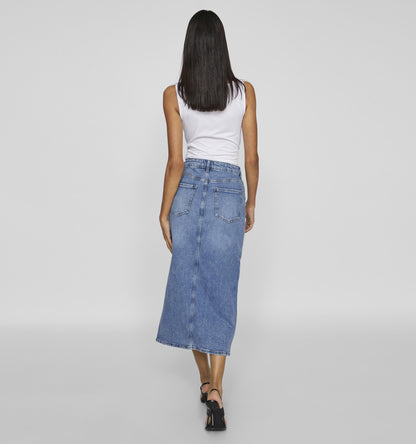 Dories - Dames denim midi-rok met split – Katoenmix – Lente / Zomer / Herfst