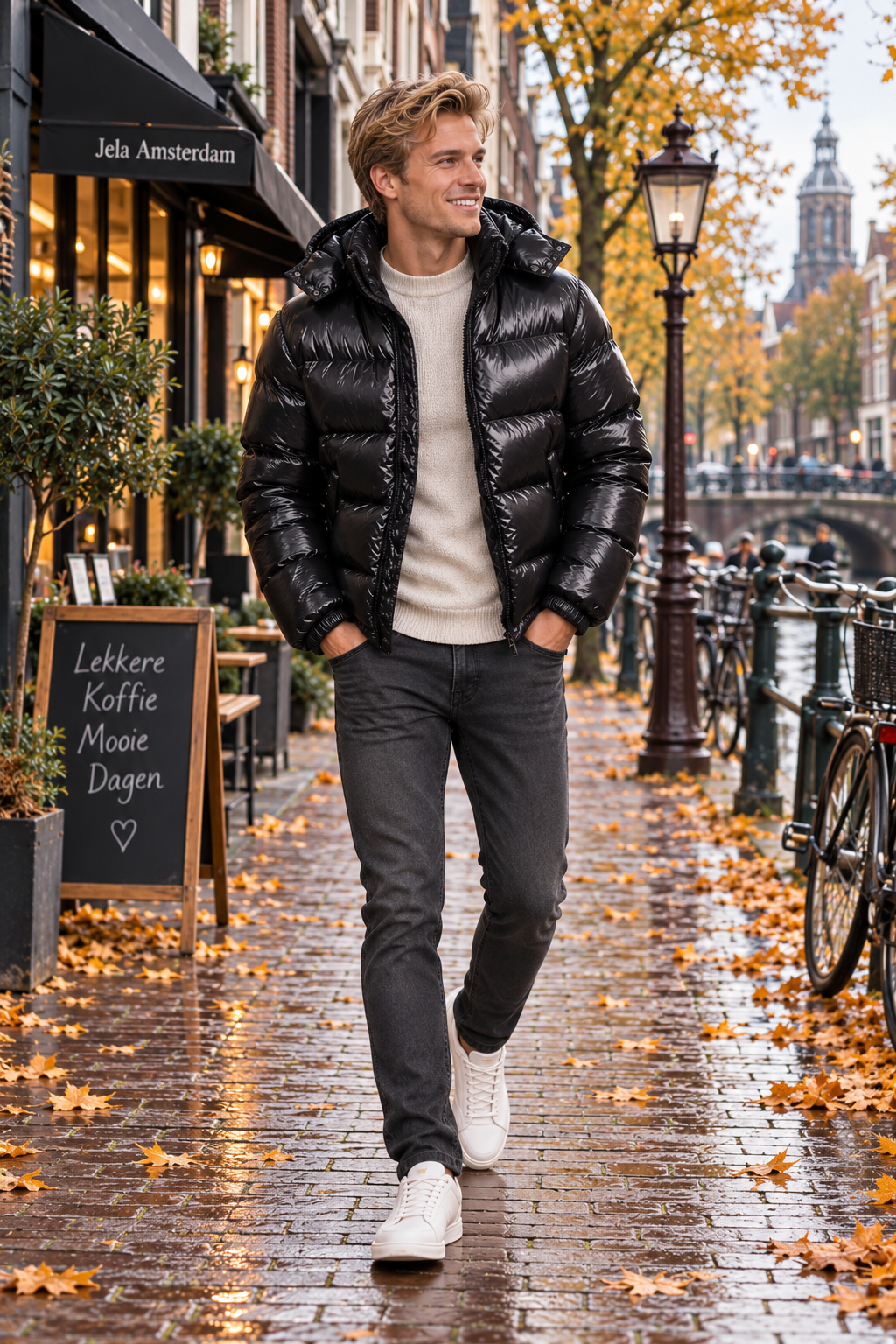 Luuk – Gewatteerde heren pufferjas met capuchon – Polyester – Herfst / Winter