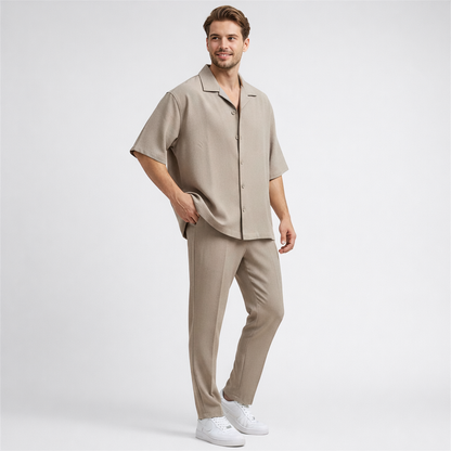 Kyano – Heren set – Overhemd met korte mouwen en revers – Katoenmix – Lente / Zomer