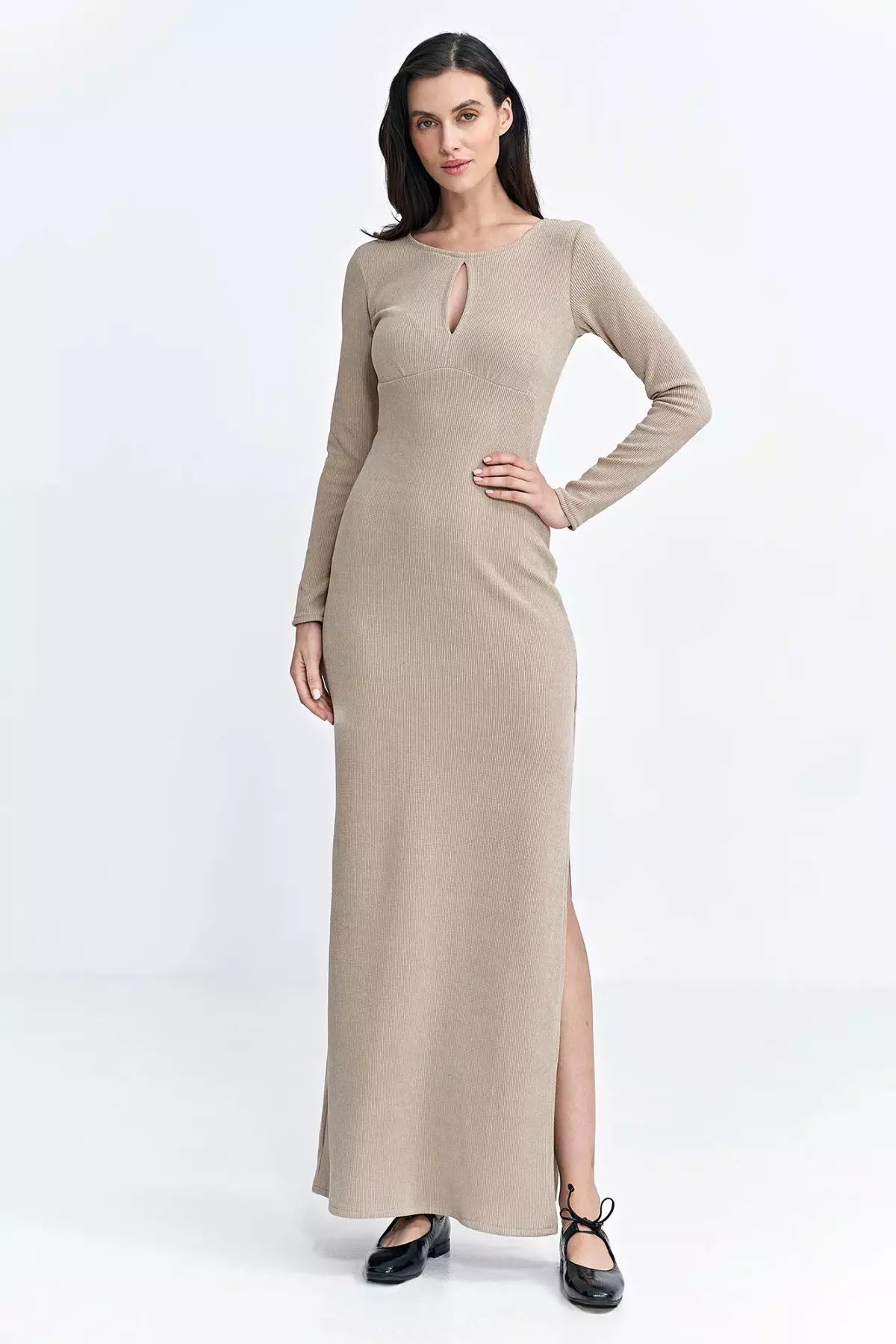 Vayen – Dames – Nauwsluitende maxi-jurk met uitsnijding – Polyester – Lente / Zomer