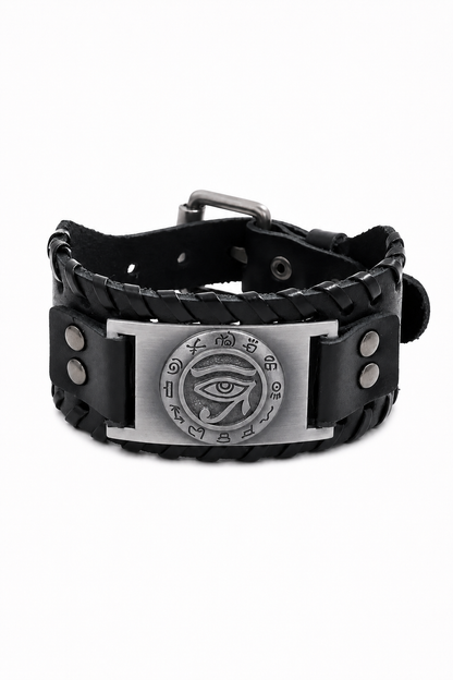 Angelo – Herenarmband met Eye of Horus – PU Leer & RVS – Alle Seizoenen