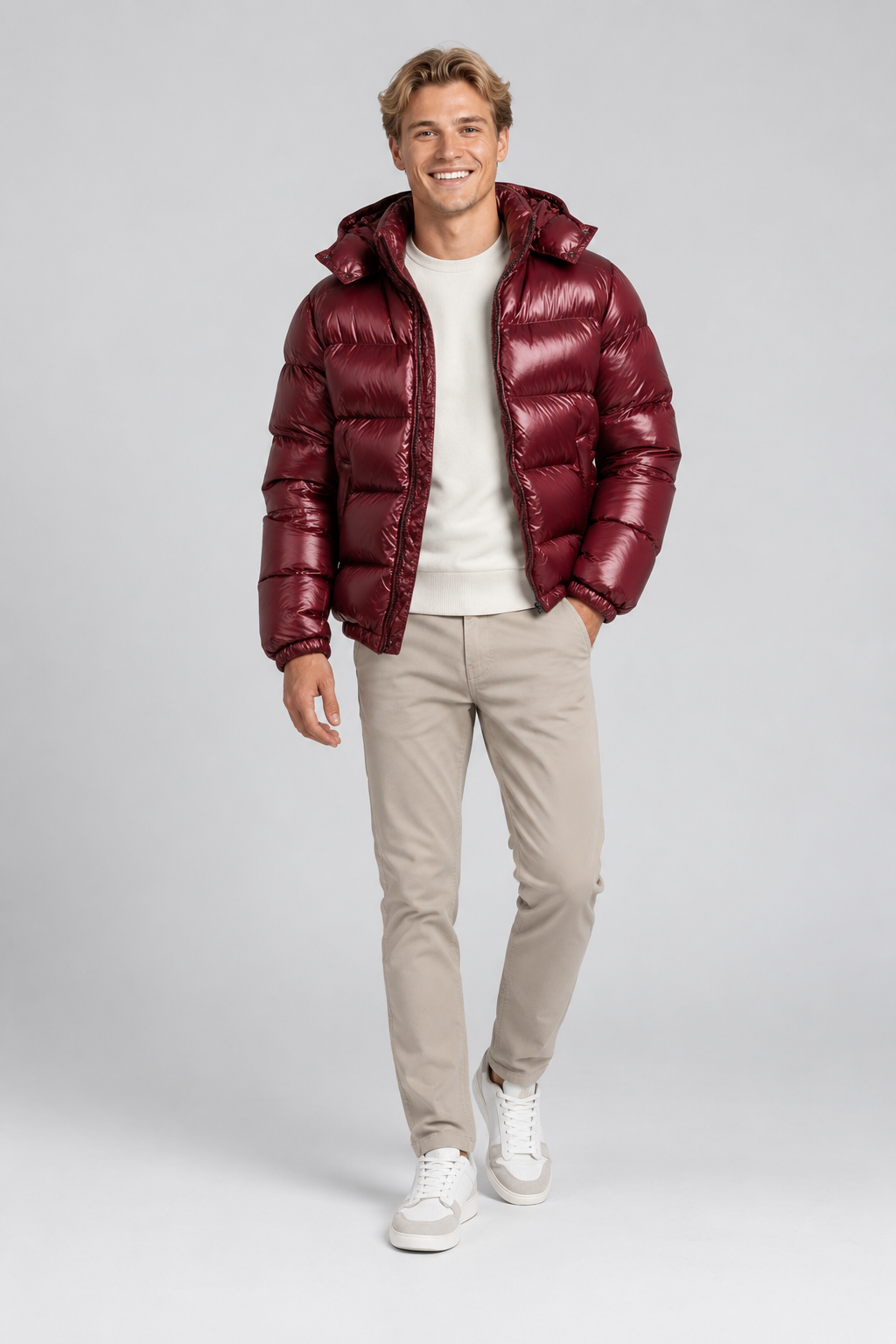 Luuk – Gewatteerde heren pufferjas met capuchon – Polyester – Herfst / Winter
